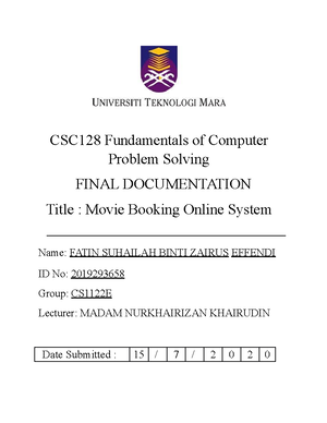 Group 5 Project Proposal (sem2) - Introduction to c++ - UiTM - Studocu
