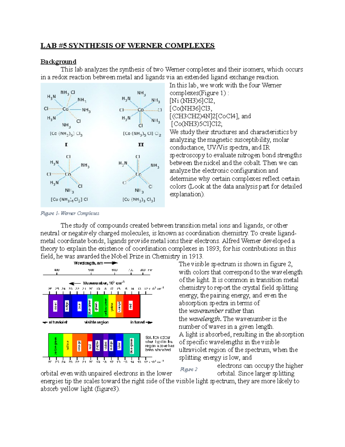 LAB #5 Synthesis OF Werner Complexes - LAB #5 SYNTHESIS OF WERNER ...