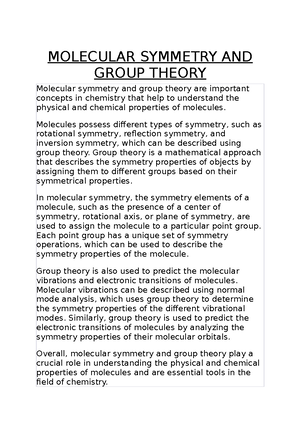 Molecular Symmetry AND Group Theory - MOLECULAR SYMMETRY AND GROUP ...