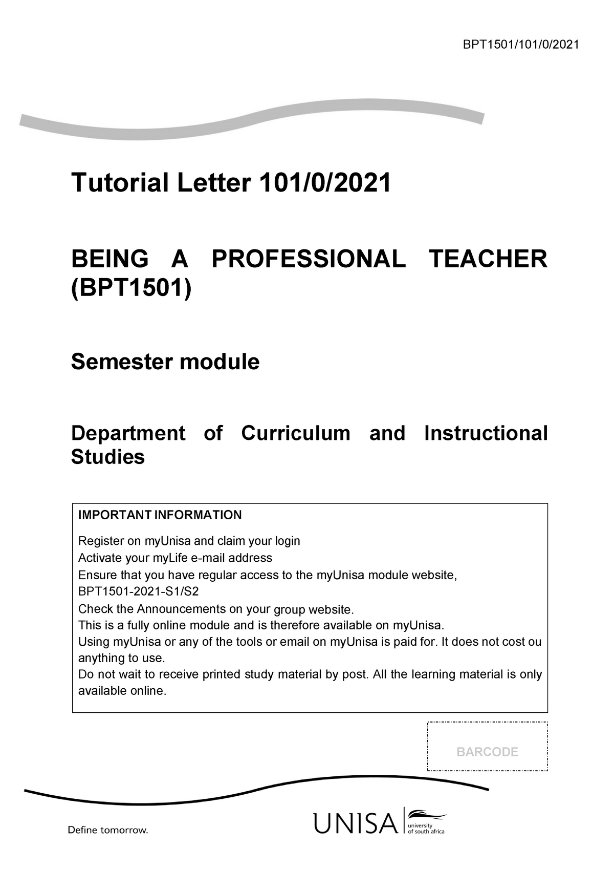 101 2021 3 B - Tutorial Letter And Additional Information To Help In ...