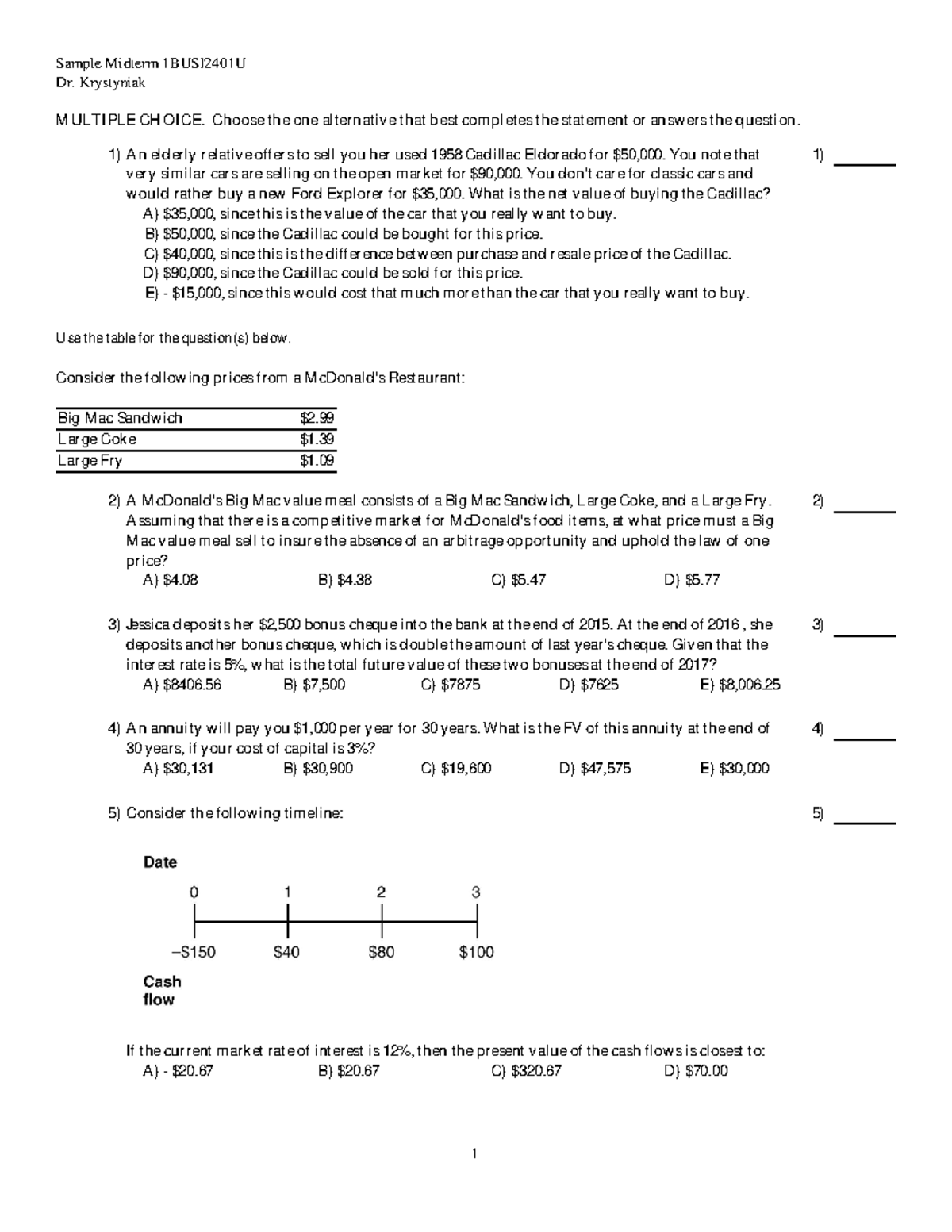 Sample+midterm+1+2020 - Sample Midterm 1BUSI2401U Dr. Krystyniak ...