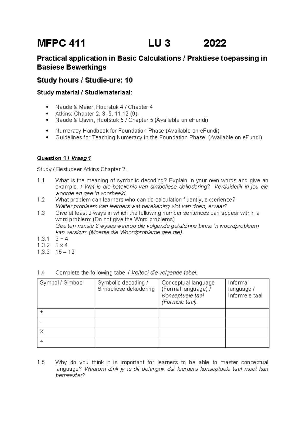 MFPC 411 - LU 3 2022 Final - MFPC 411 LU 3 2022 Practical application ...