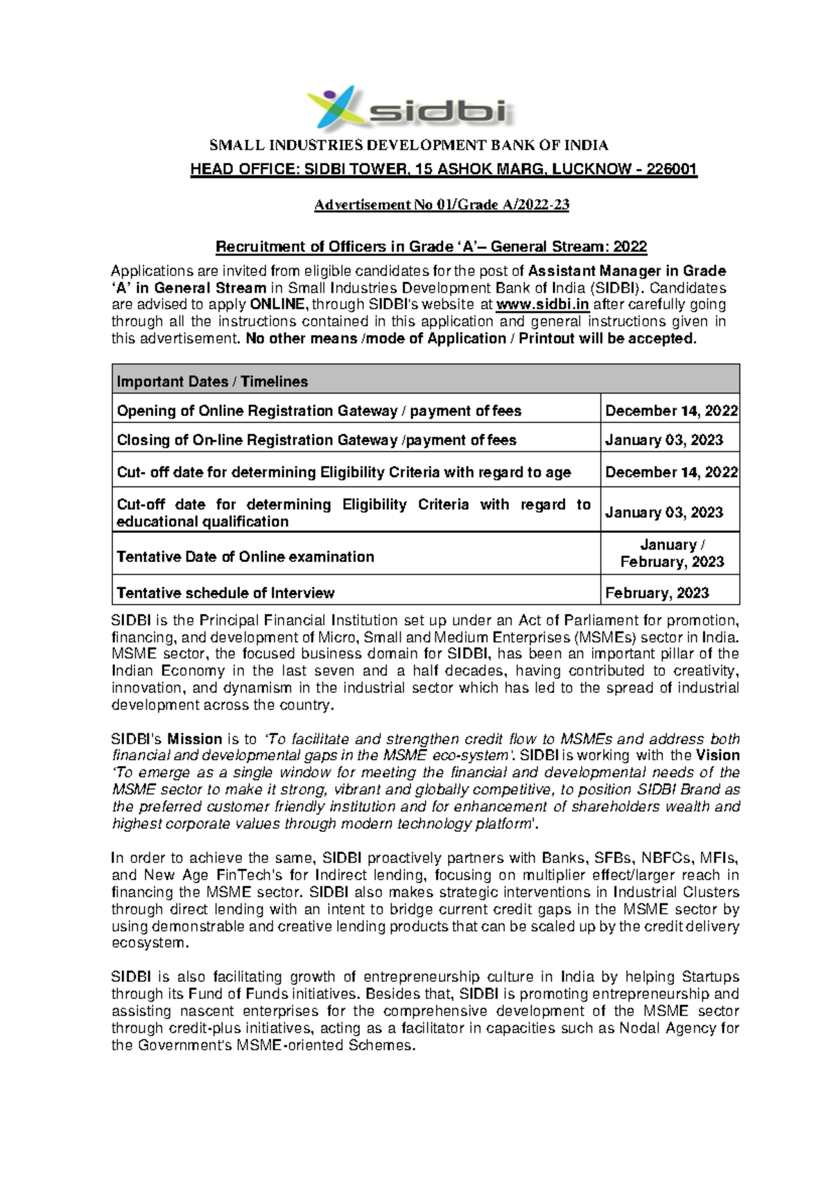 notification-sidbi-manager-grade-a-posts-small-industries-development