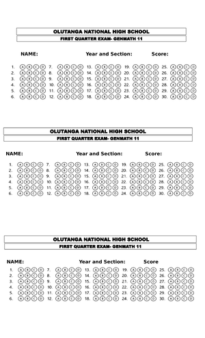 Answer Sheet Genmath 1ST Quarter EXAM 1 - Secondary Education ...