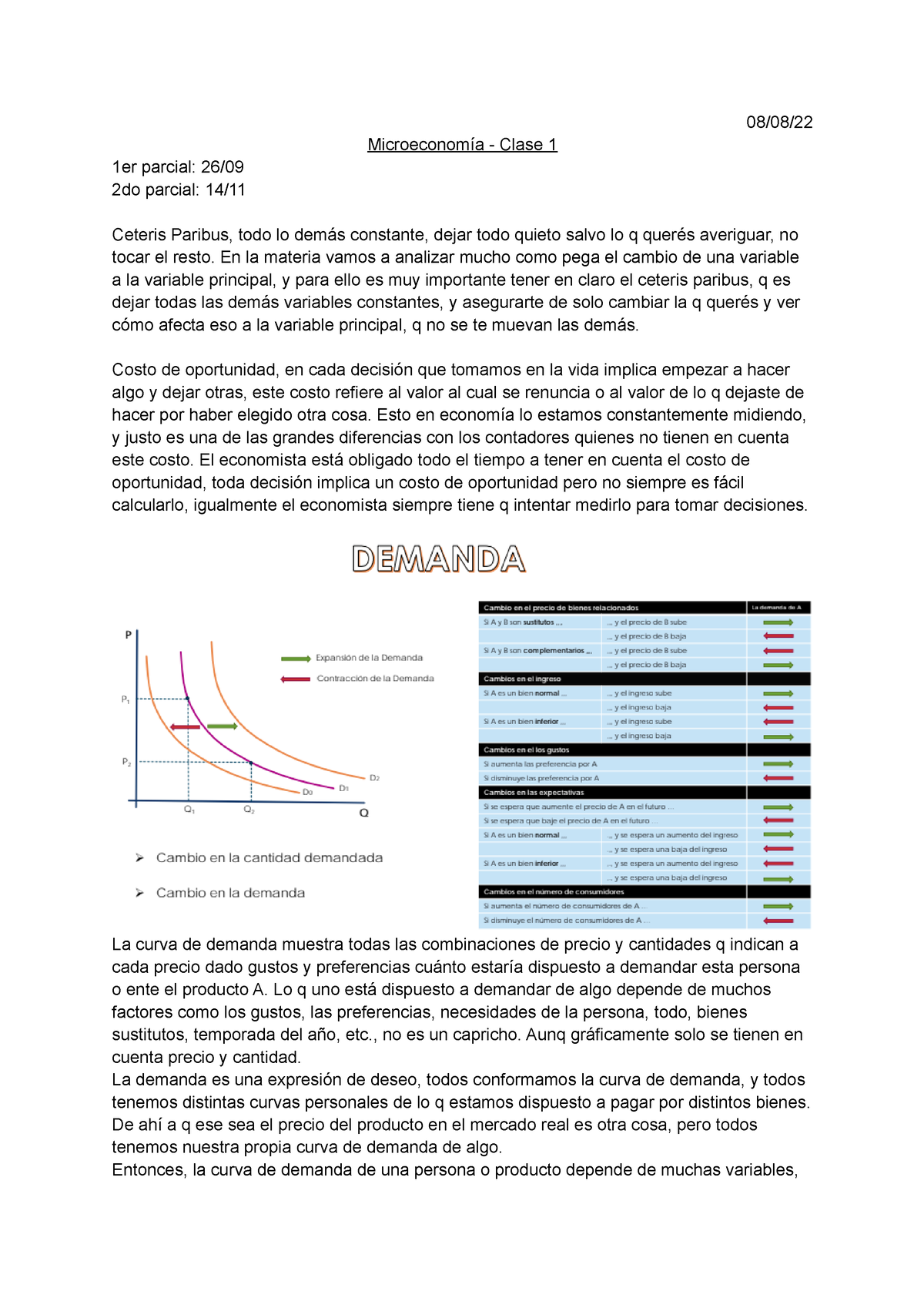 1er Parcial - 08/08/ Microeconomía - Clase 1 1er Parcial: 26/ 2do ...