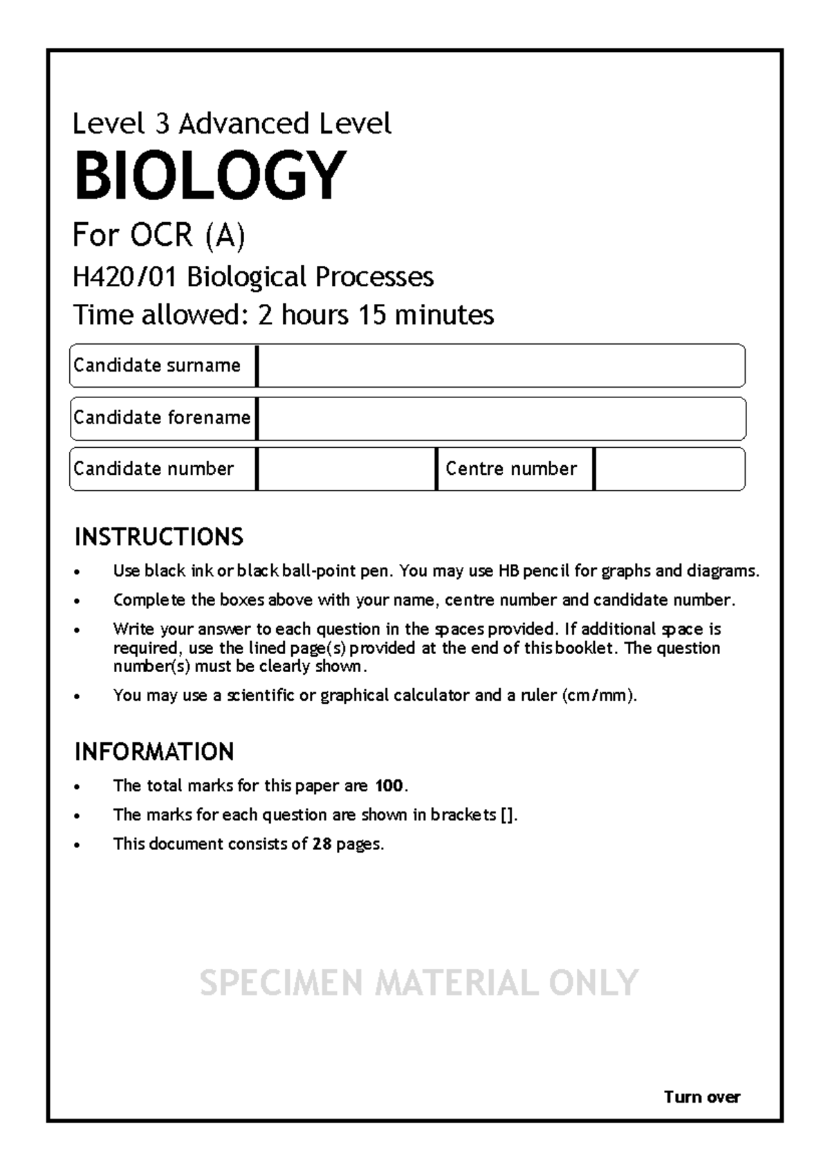 OCR A A level Biology 1 Biological Processes - BIOLOGY For OCR (A ...