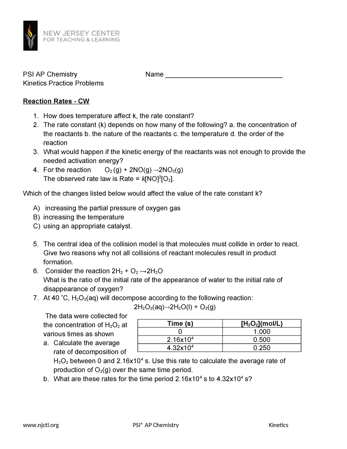 Ap-chem Kinetics-practice-problems 2019-11-06 - PSI AP Chemistry Name ...