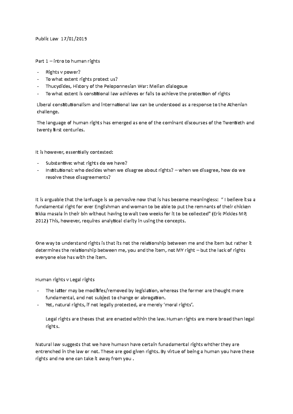 Public Law 17 - Public Law 17/01/ Part 1 – intro to human rights Rights ...