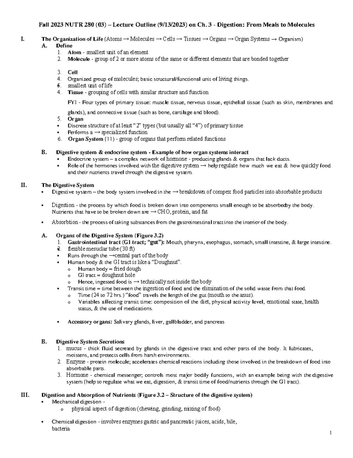 Student Outline Ch 3Sept13FA2023NUTR280 - 1 Fall 2023 NUTR 280 ( 03 ...