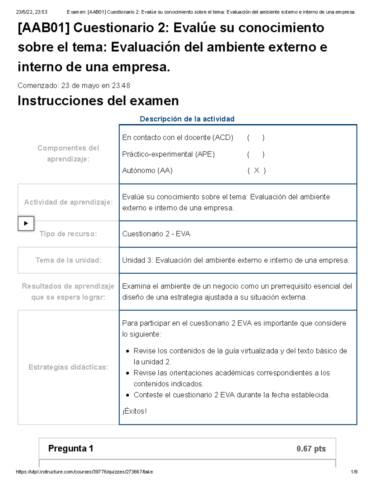 Cuestionario 2 Direccion Estrat Evalúe Su Conocimiento Sobre El Tema ...