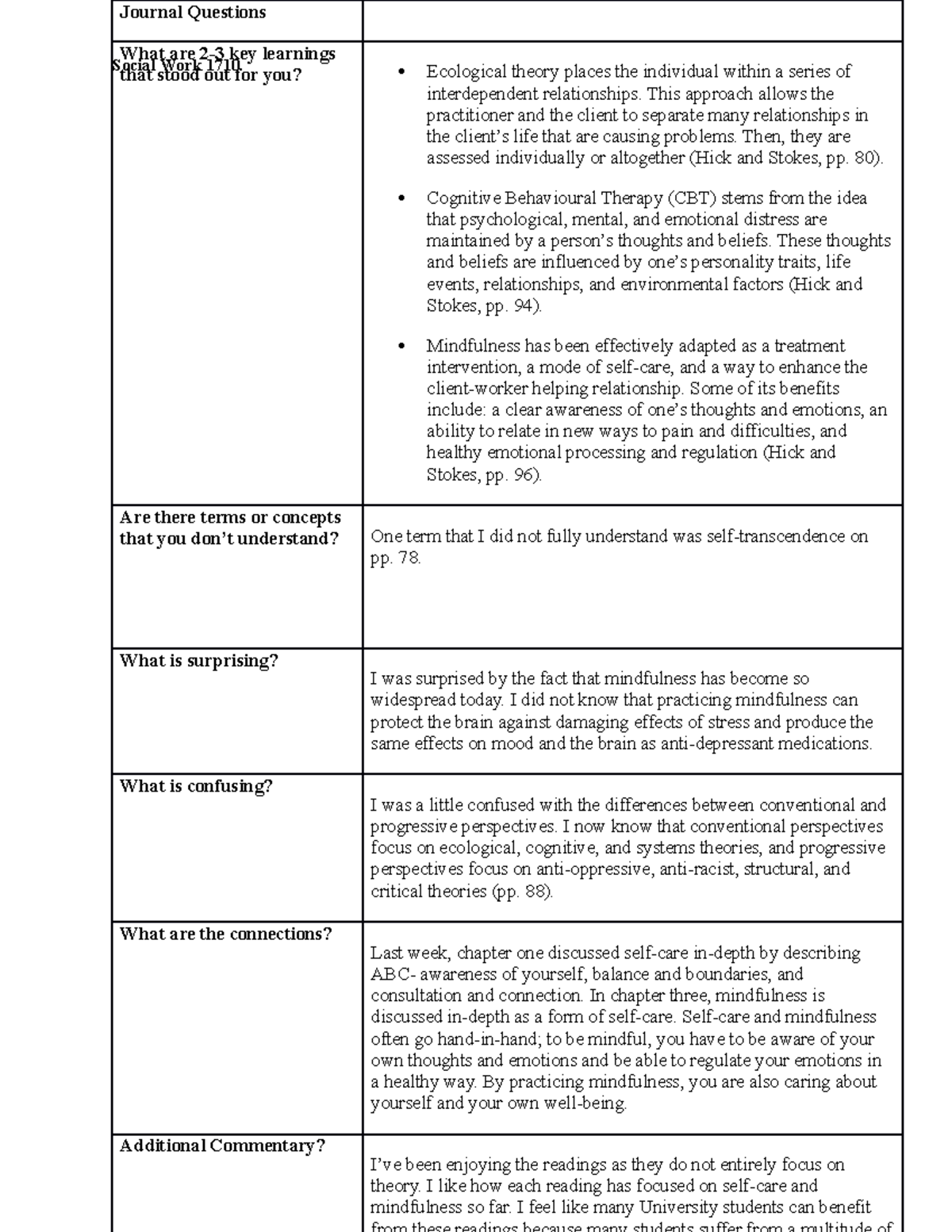 Journal Week Two - Journal Questions What are 2-3 key learnings that ...