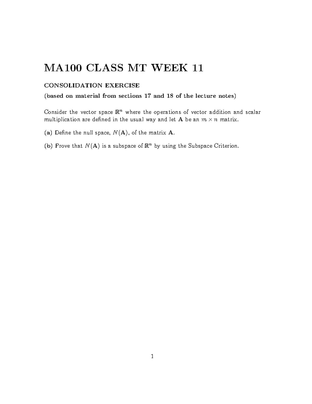 Class materials MT W11 new - MA100 CLASS MT WEEK 11 CONSOLIDATION ...