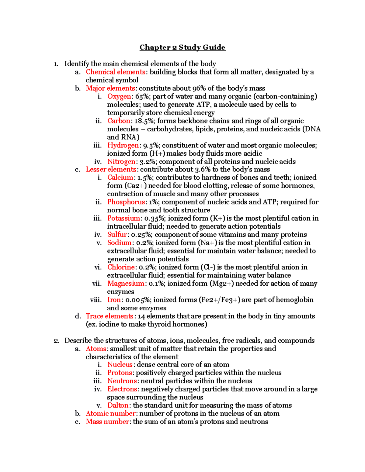 Chapter 2 Study Guide - Lecture notes 2 - Chapter 2 Study Guide ...