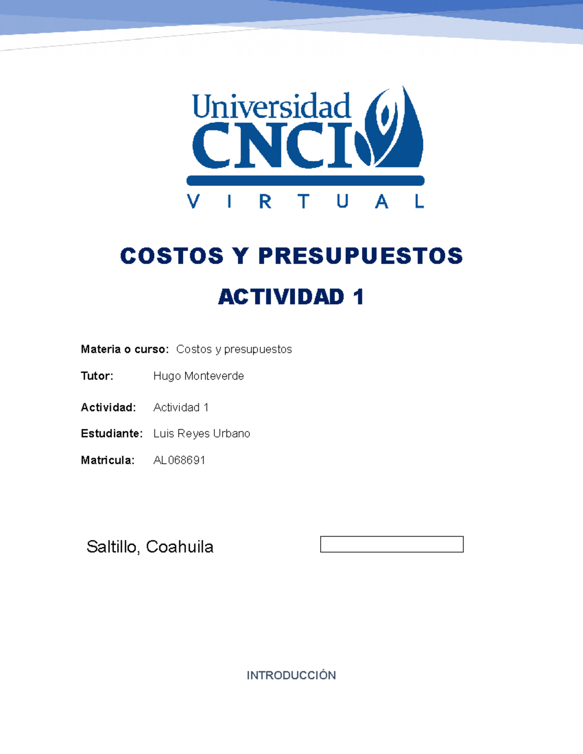 Actividad 1 Costos Y Presupuestos - COSTOS Y PRESUPUESTOS ACTIVIDAD 1 ...