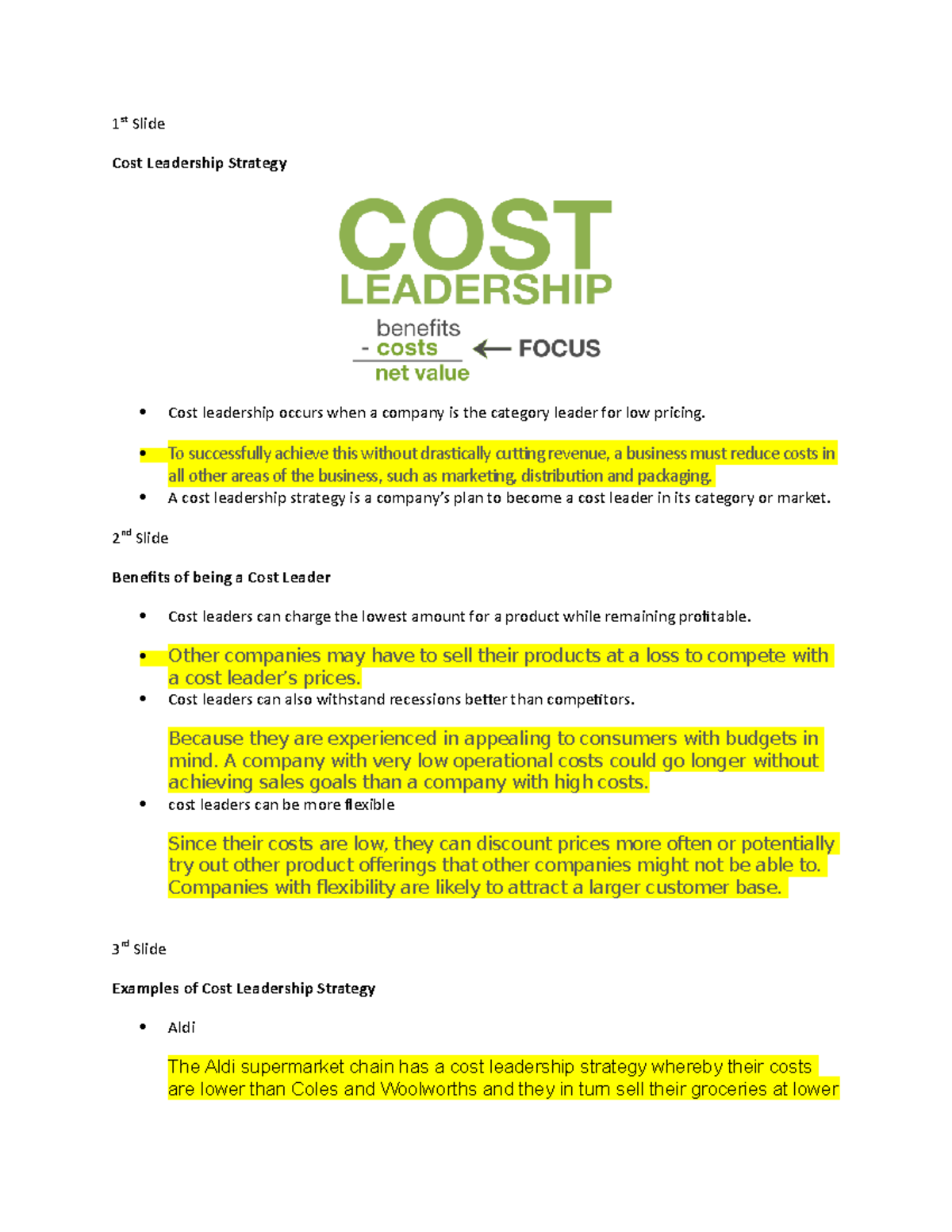 COST Leadership Alcaraz 1 st Slide Cost Leadership Strategy Cost