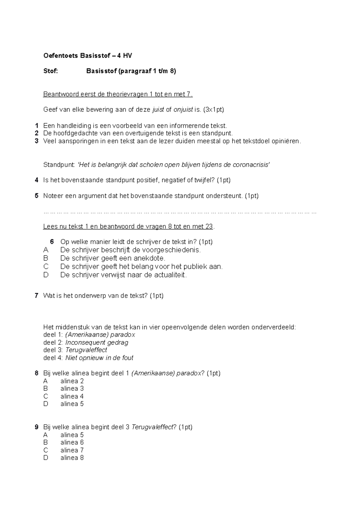 Oefentoets Curses Basis - Oefentoets Basisstof – 4 HV Stof: Basisstof ...