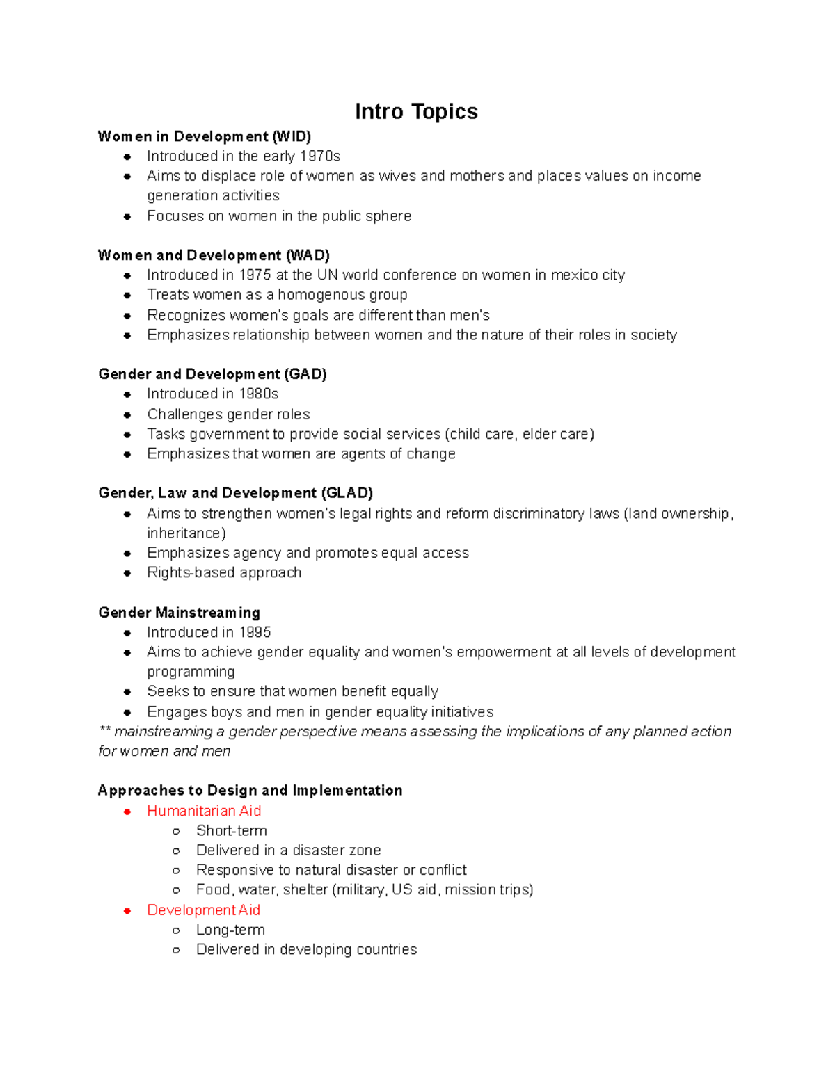 Gender and Development Midterm Guide - Intro Topics Women in ...