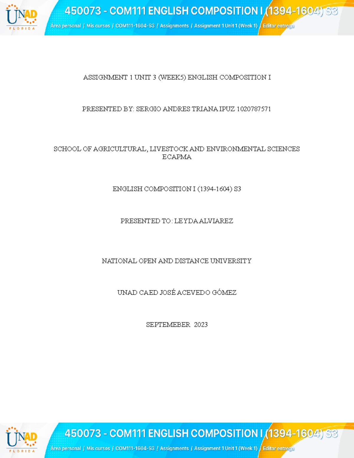 Excersise A Assignment 1 Unit 3 ( Week5 ) English Composition I ...