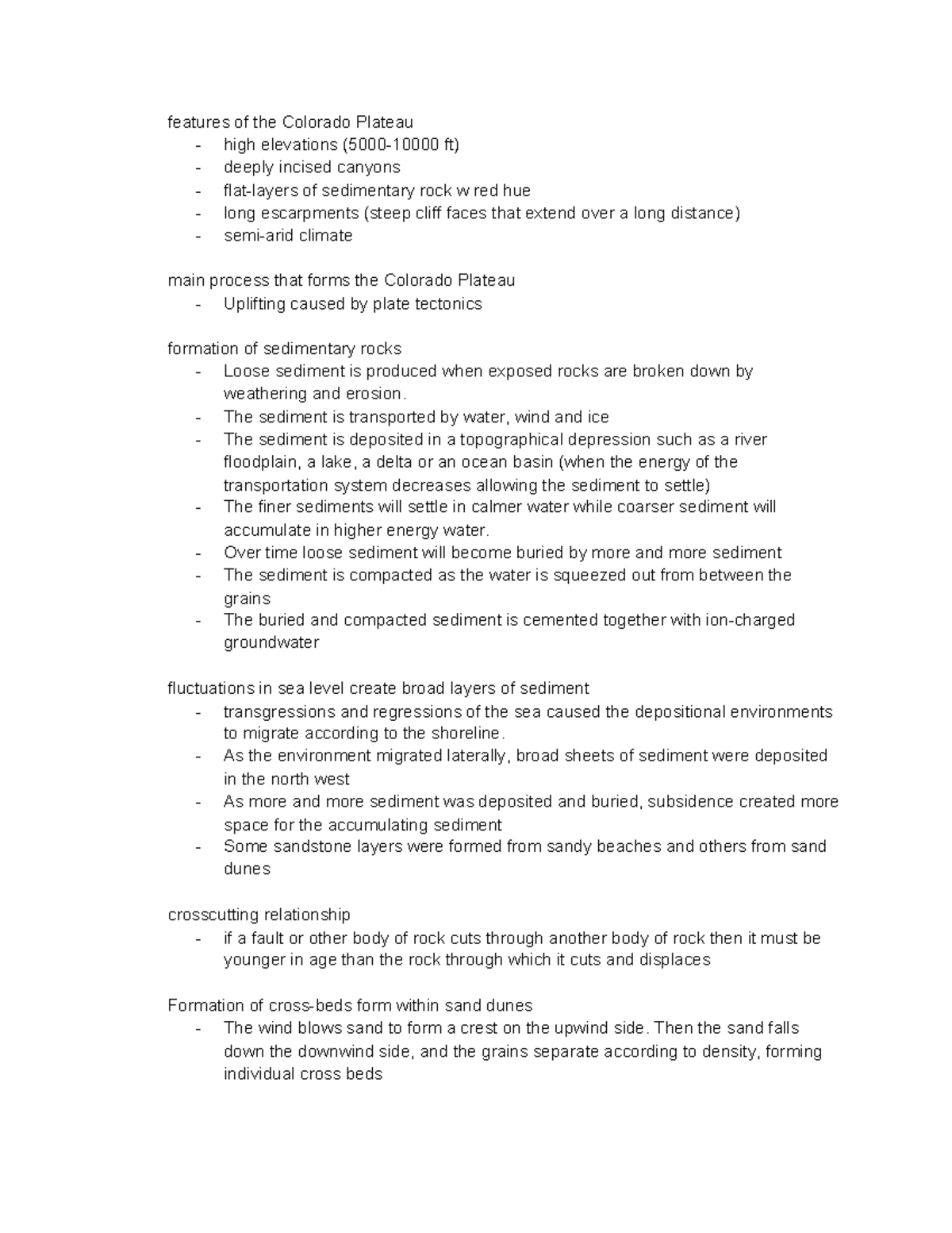 Midterm - study notes - features of the Colorado Plateau - high ...