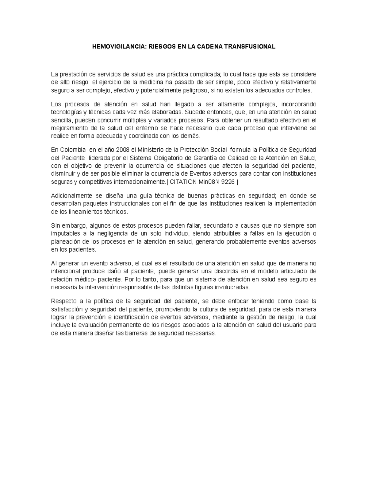 Hemovigilancia Riesgos en la cadena transfusional - HEMOVIGILANCIA ...