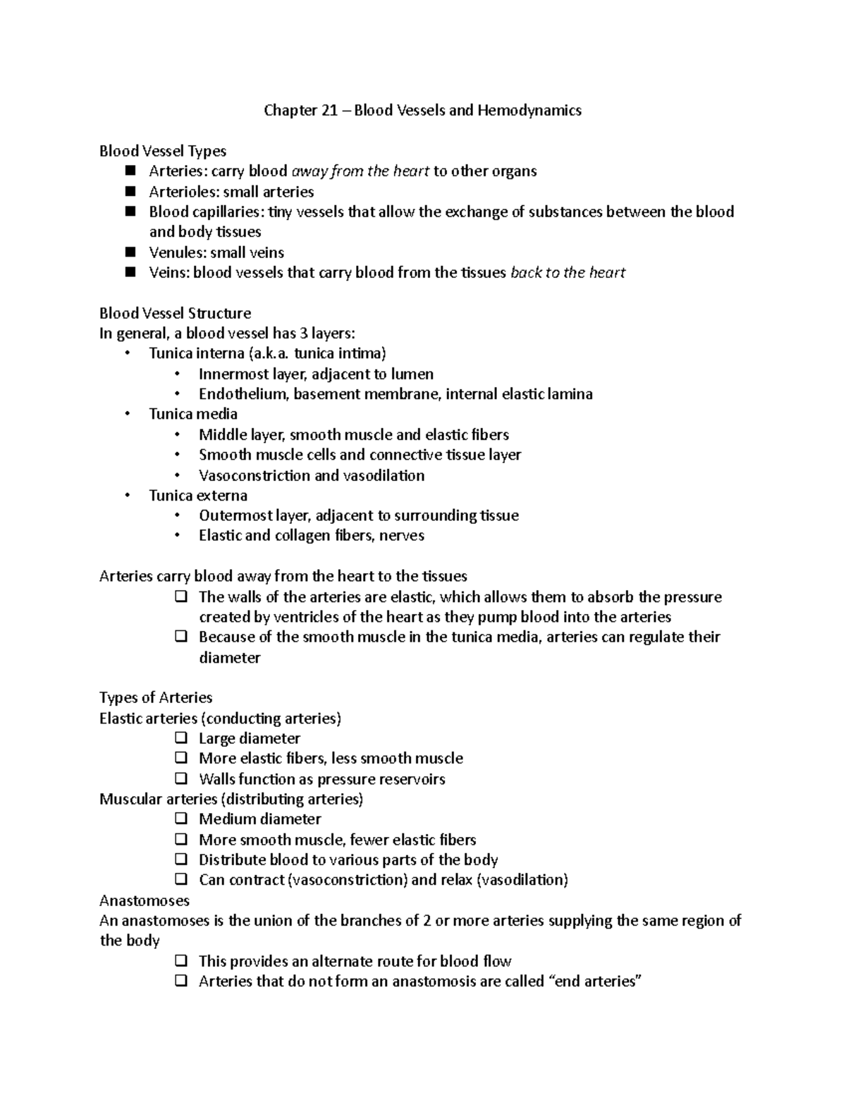 Chapter 21 – Blood Vessels and Hemodynamics - Chapter 21 – Blood ...