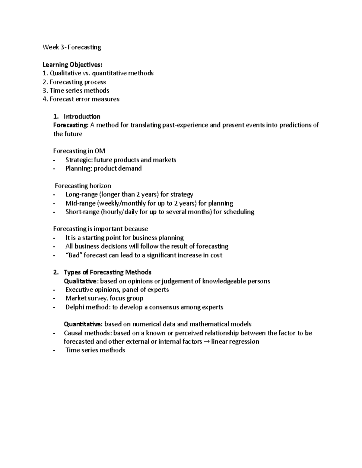 Week 3 MOS3330 - Forecasting Notes - Week 3- Forecasting Learning ...