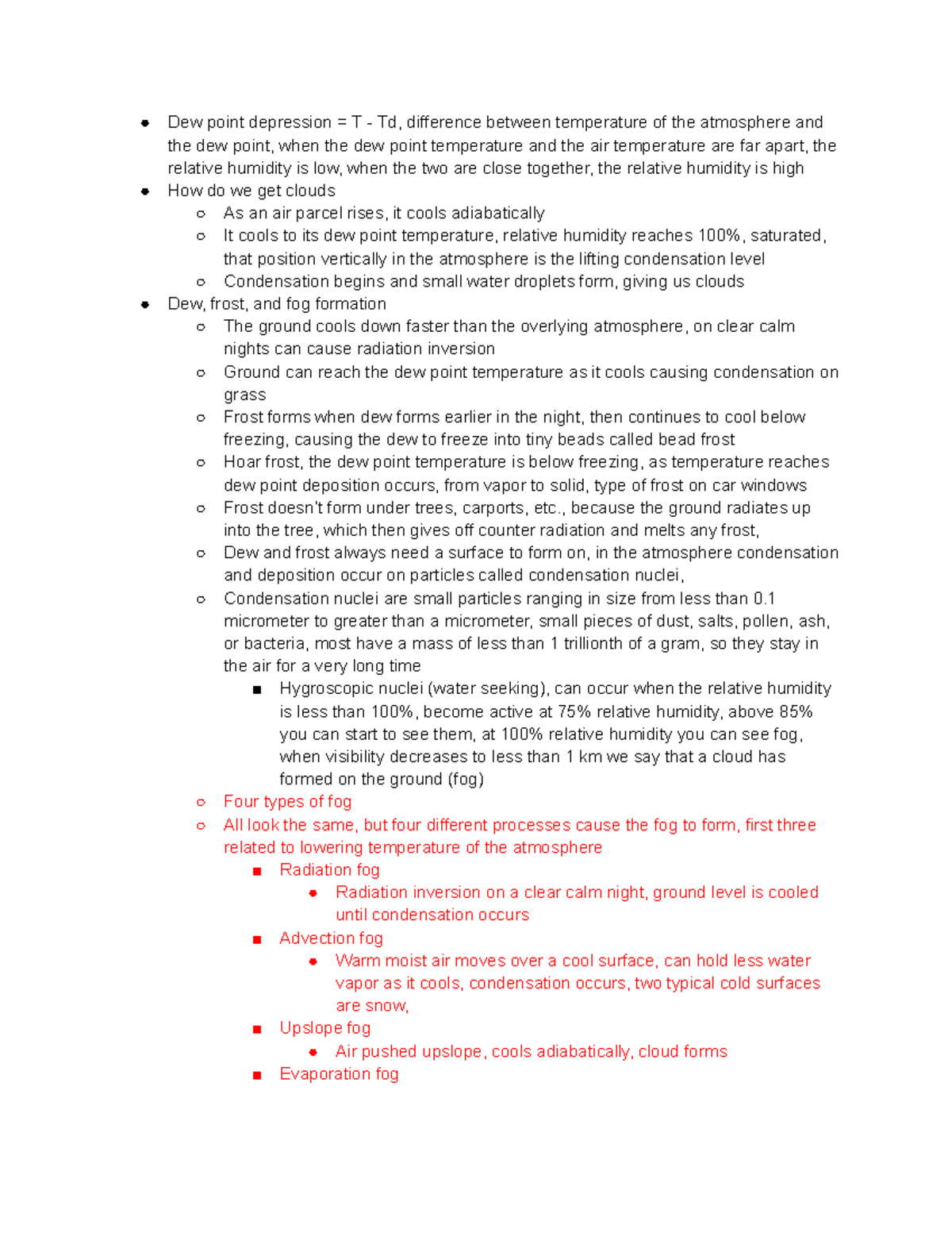 Meteorology study notes (52) - Dew point depression = T - Td ...
