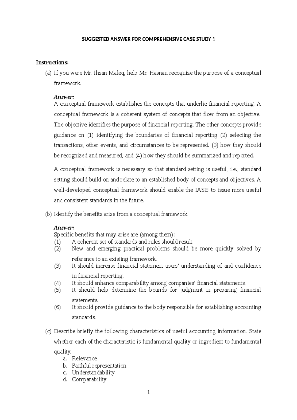 comprehensive case one answer for financial accounting & reporting 1 ...