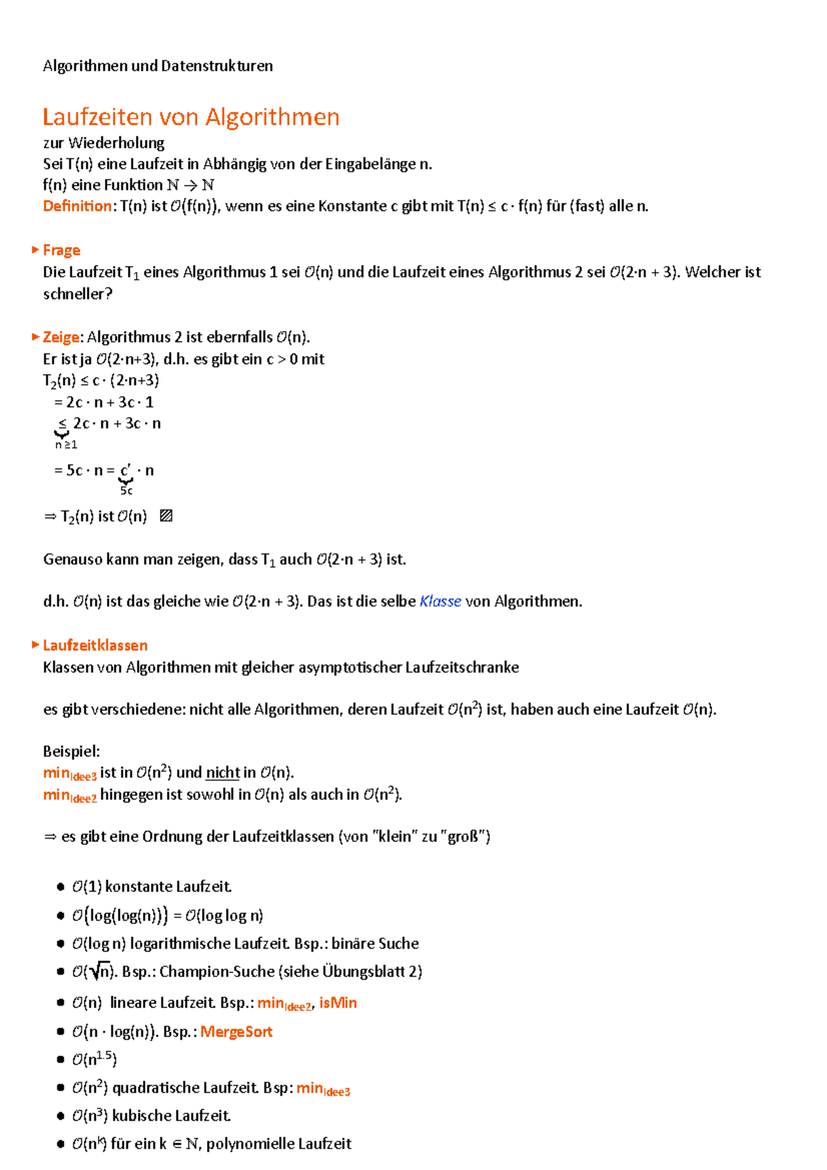 Vorlesungsnotizen 3 - Algorithmen Und Datenstrukturen Laufzeiten Von ...