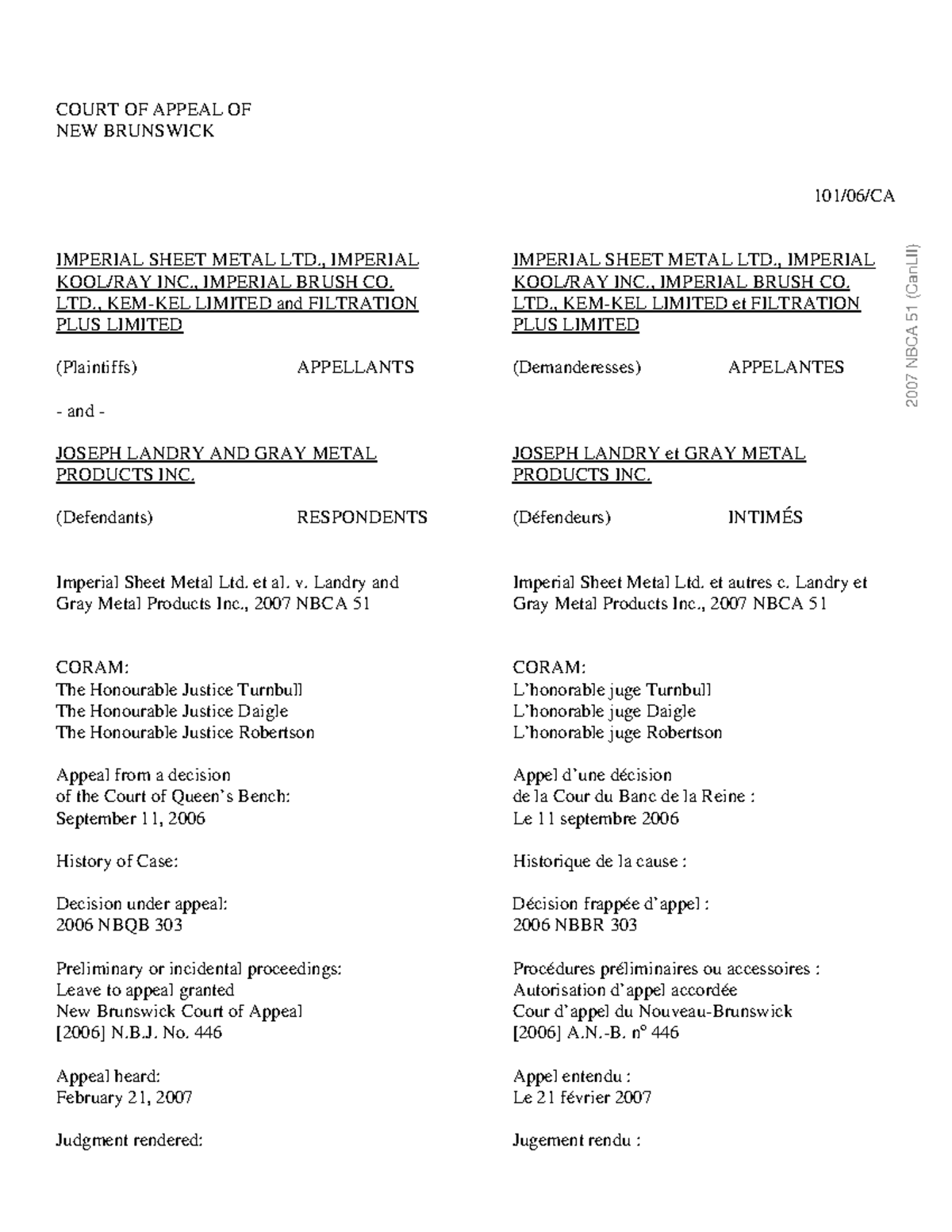 Imperial Sheet Metal Ldt. et al. v. Landry and Gray Metal Products Inc ...
