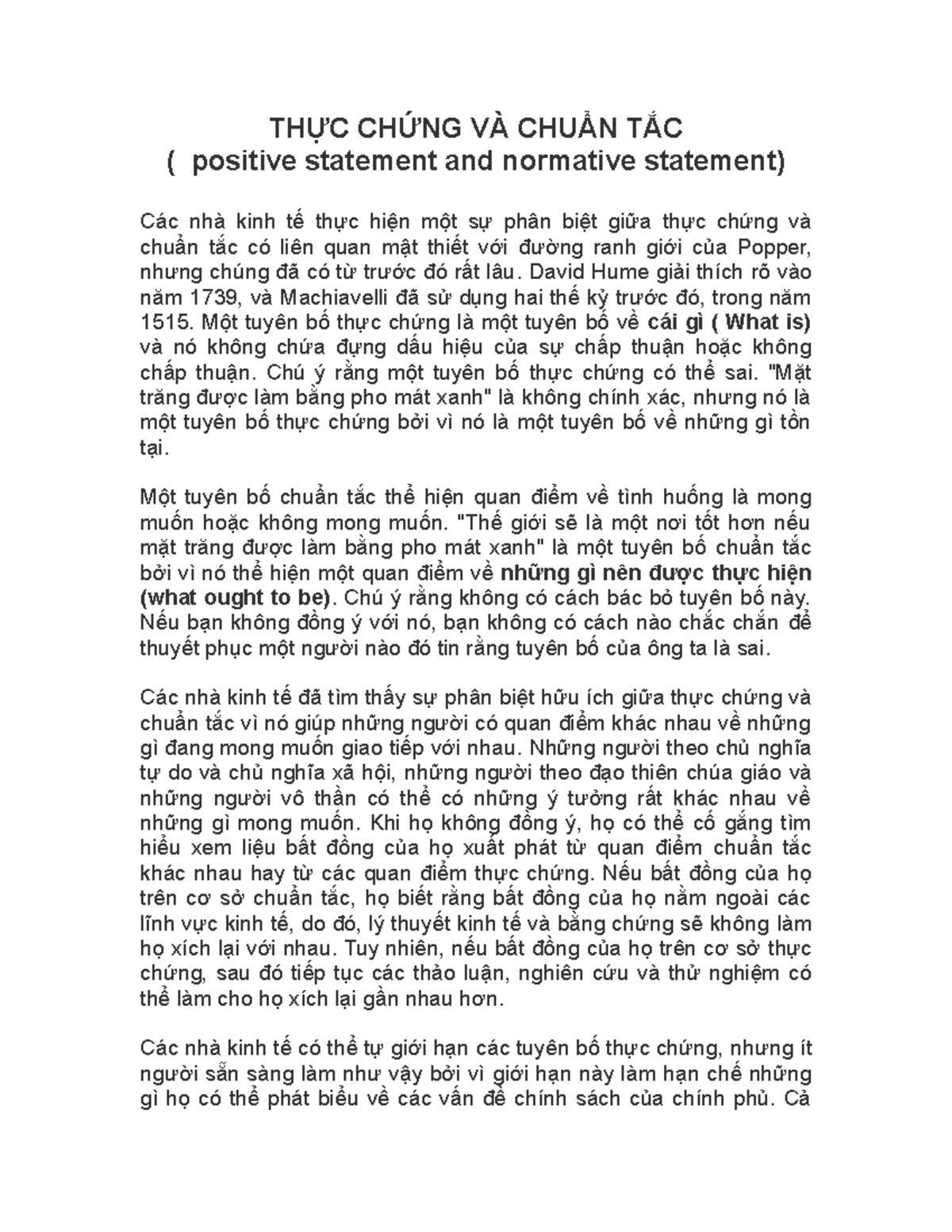 Positive and normative statement Kinh te hoc thuc chung và chuan tac