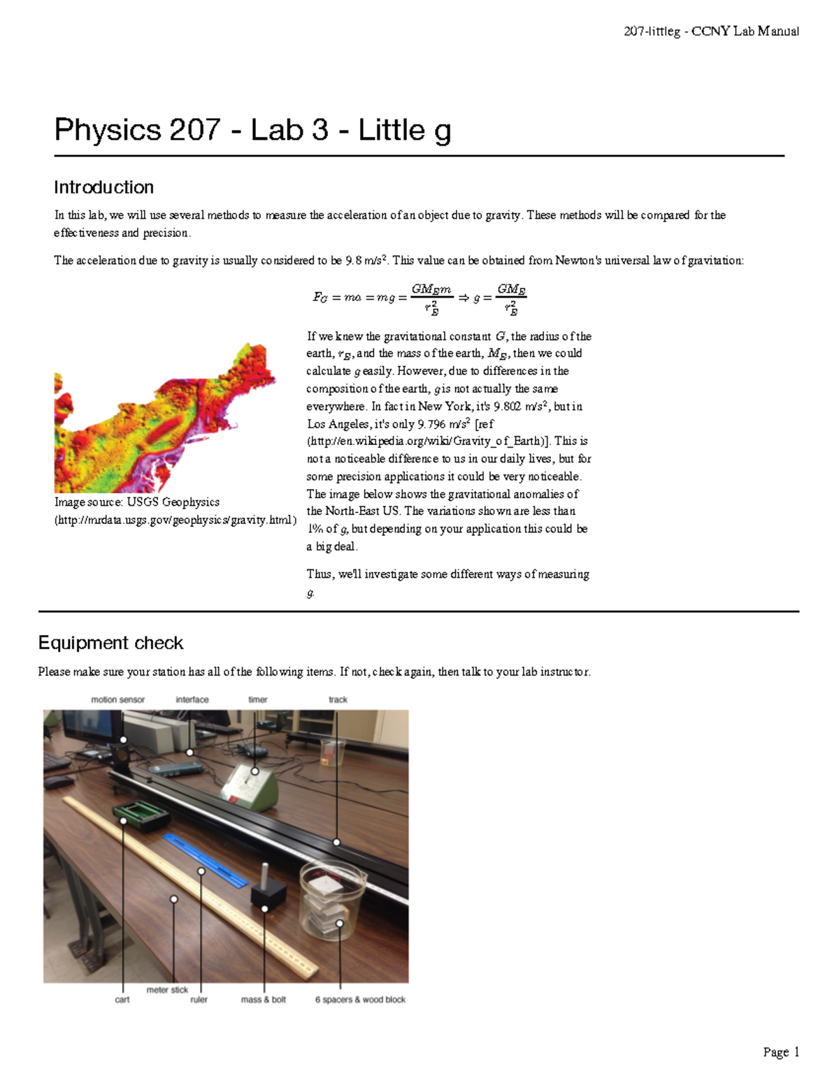 Lab 3 littleg notes - Physics 207 - Lab 3 - Little g Introduction In ...