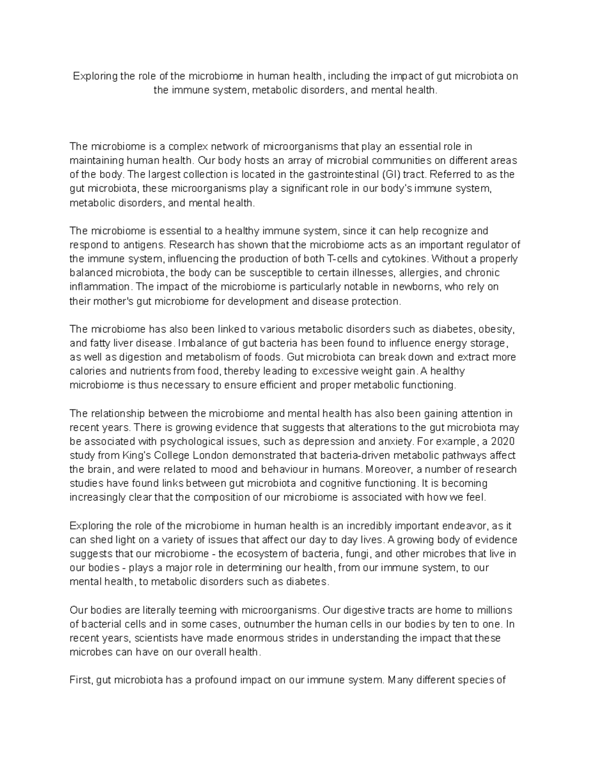 Exploring the role of the microbiome in human health, including the ...
