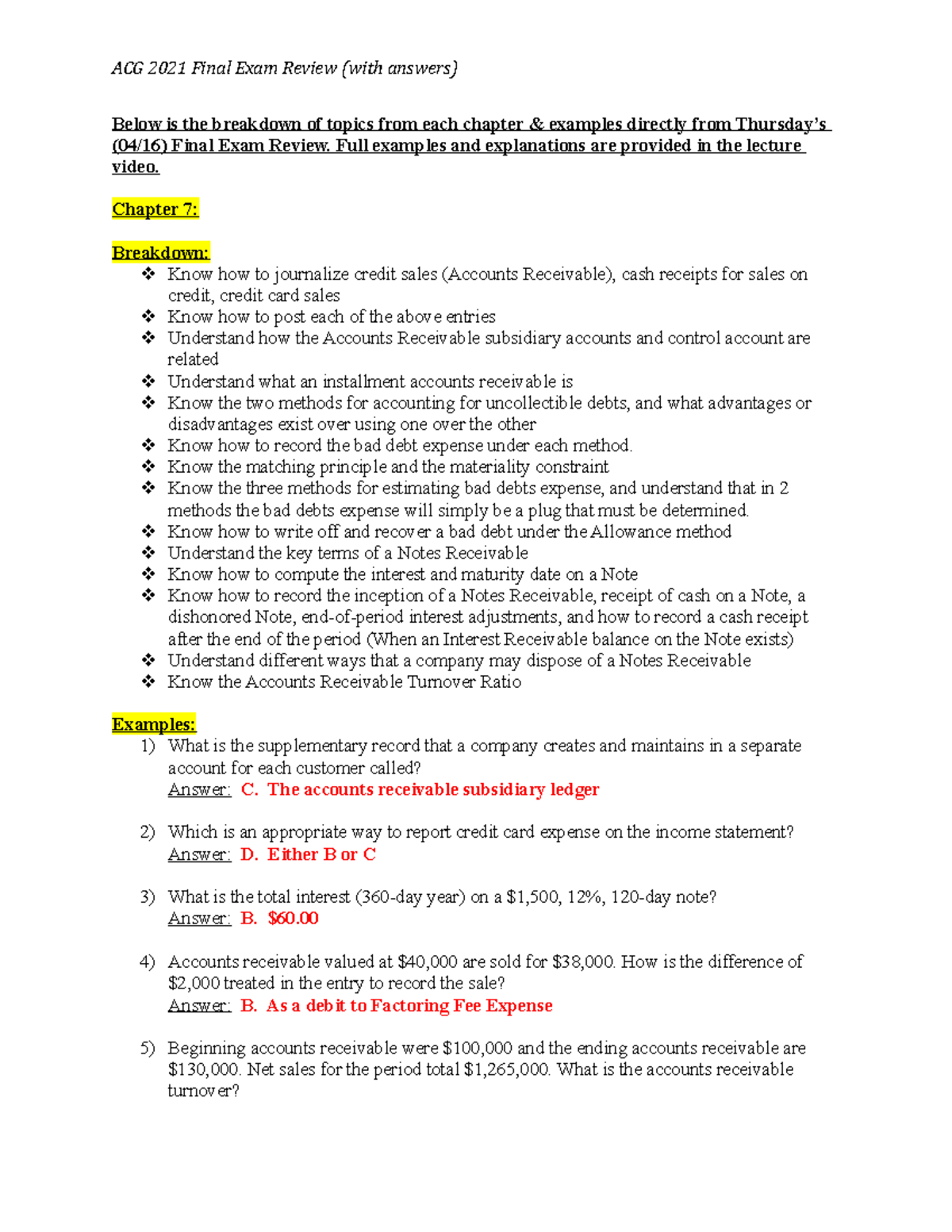 Final Exam review 2015 - Summary Principles Of Accounting 1 - ACG 2021