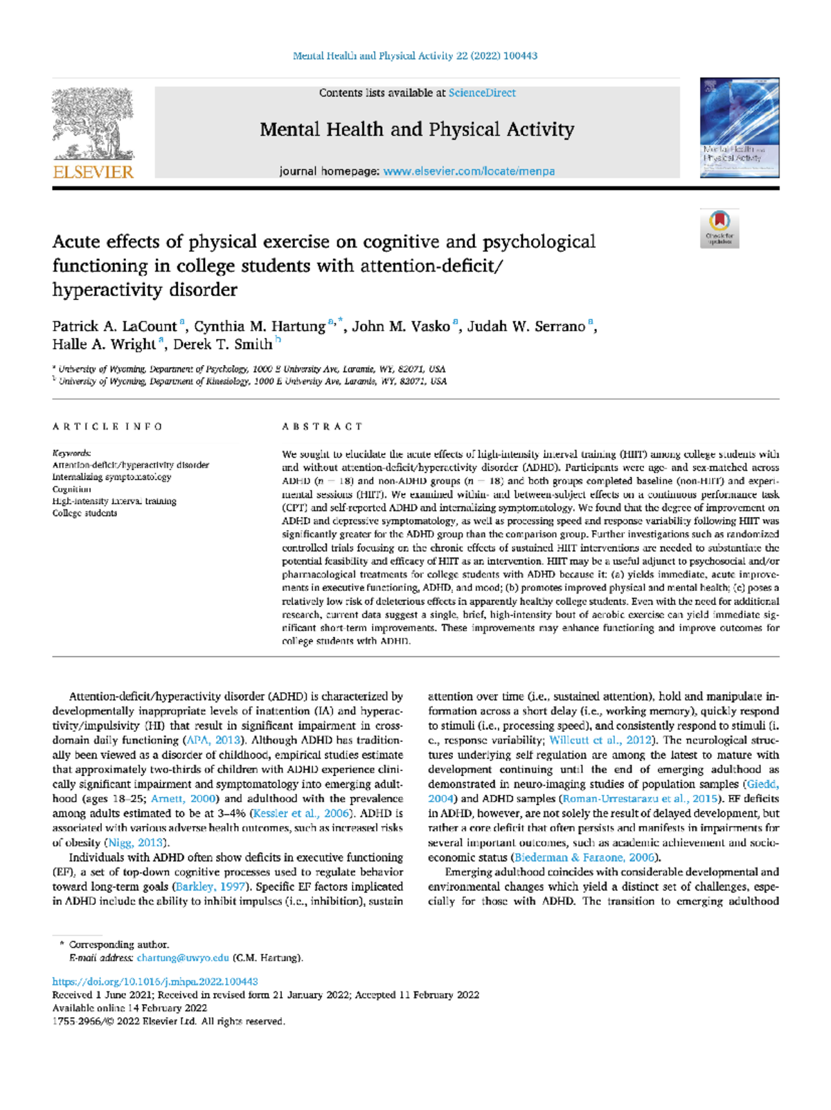 Acute effects of physical exercise on cognitive and psychological ...