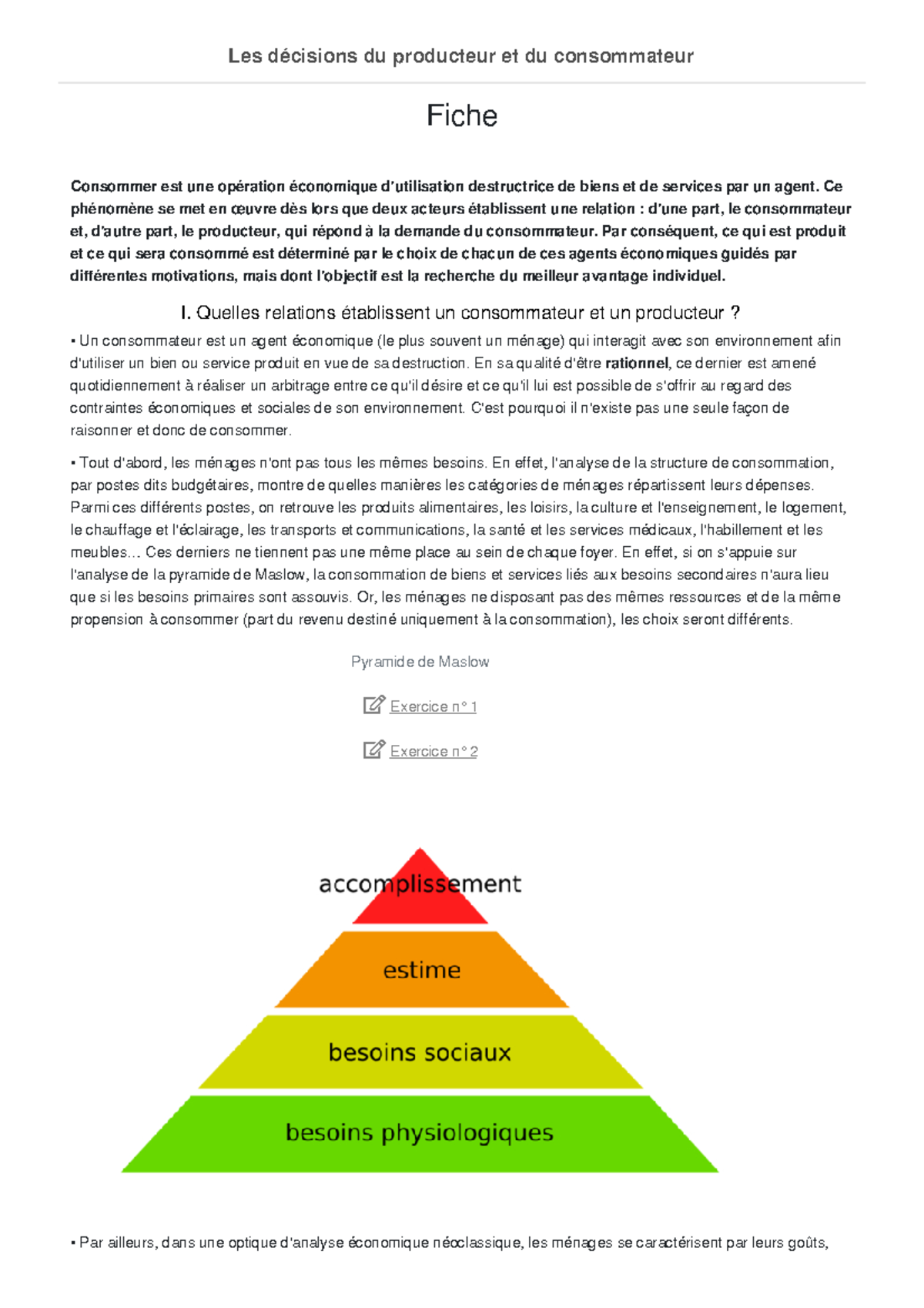 Les Décisions Du Consommateur Et Du Producteur Cours Stmg