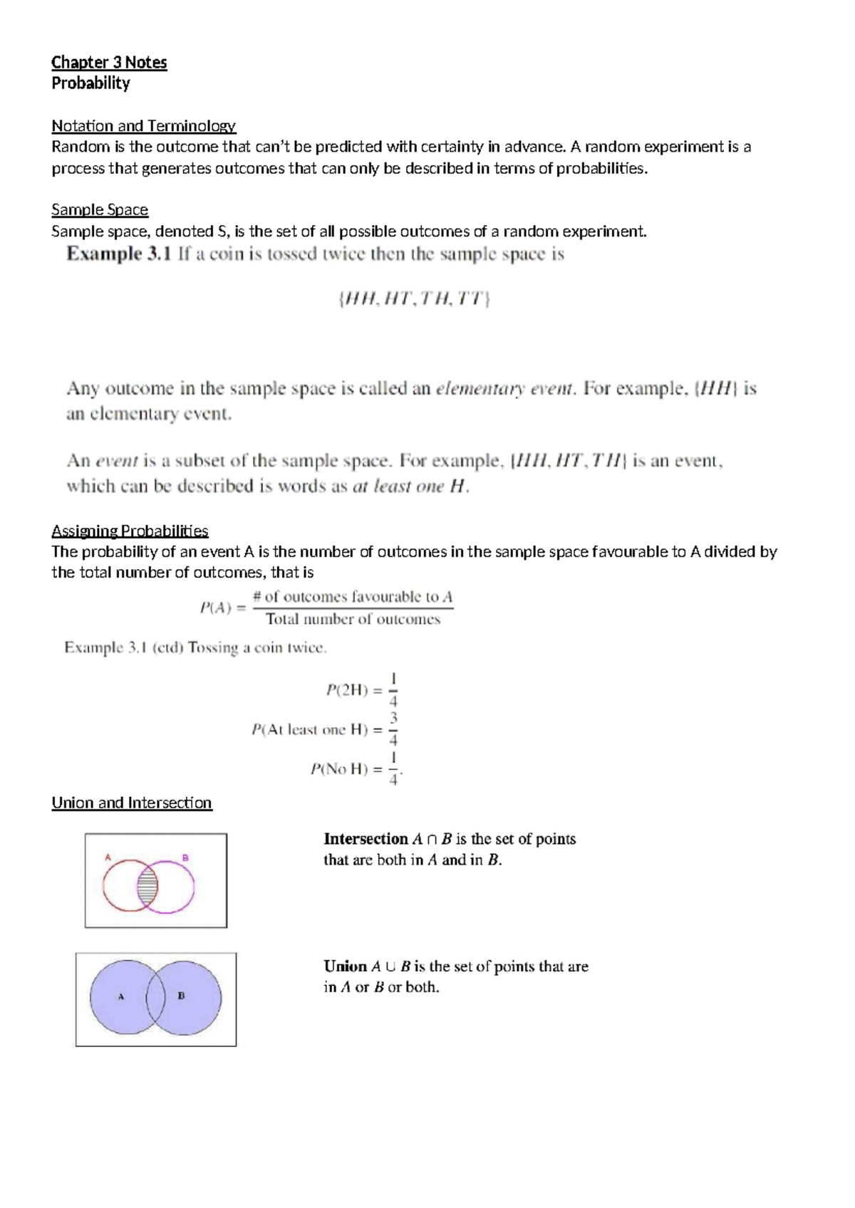 Chapter 3 Notes - Chapter 3 Notes Probability Notation and Terminology ...