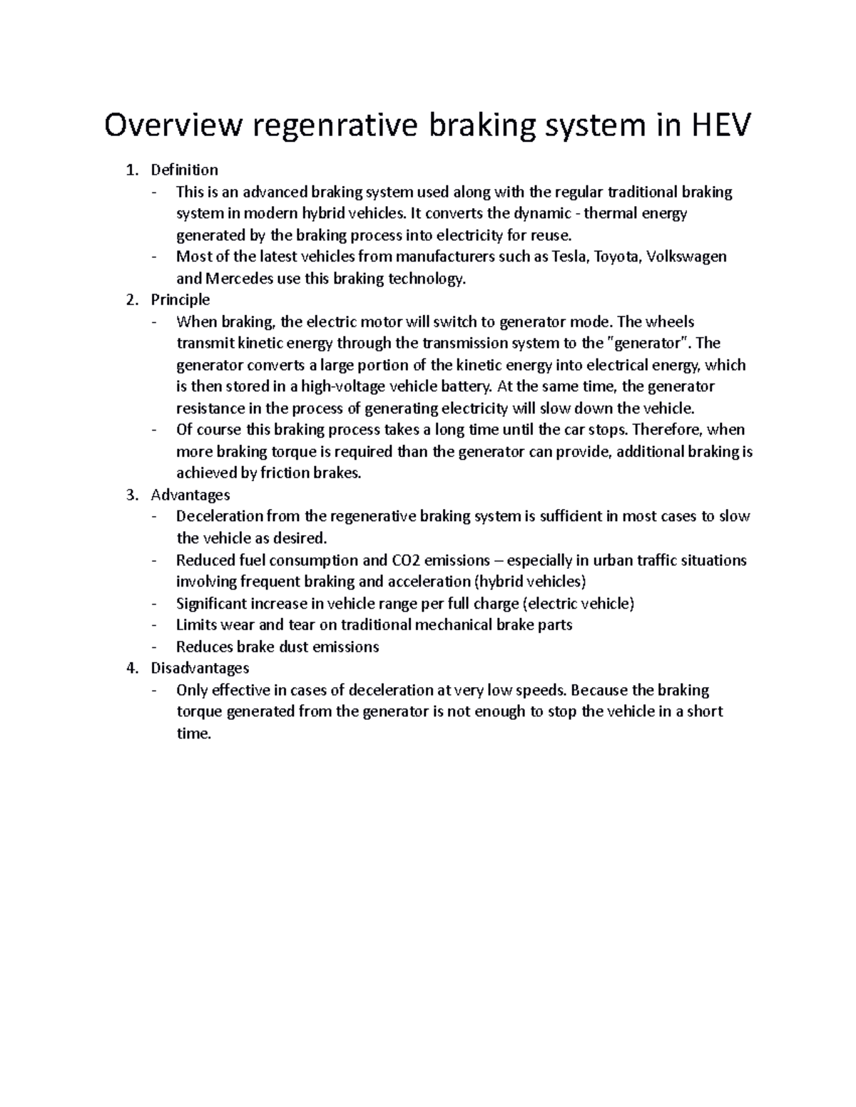 Overviewregenerativebrakingsystem Overview regenrative braking system