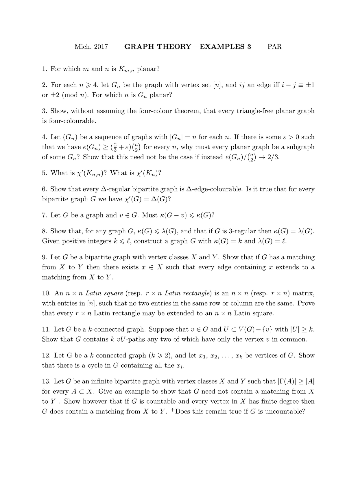 Graph Theory 17 18 Example Sheet 3 Studocu