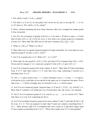 Graph Theory 2017-2018 Example Sheet 1 - Mich. 2017 GRAPH THEORY ...