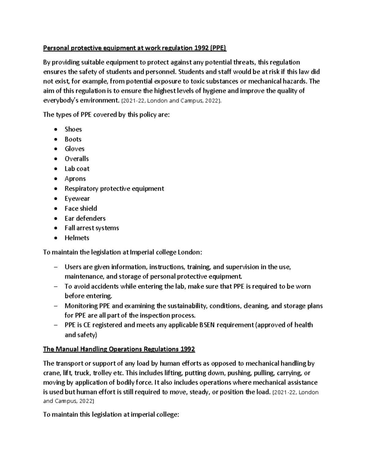 Document 29 biology Personal protective equipment at work