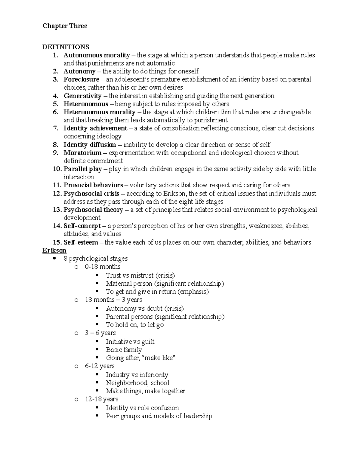 Chapter threenotes - Chapter Three DEFINITIONS 1. Autonomous morality ...