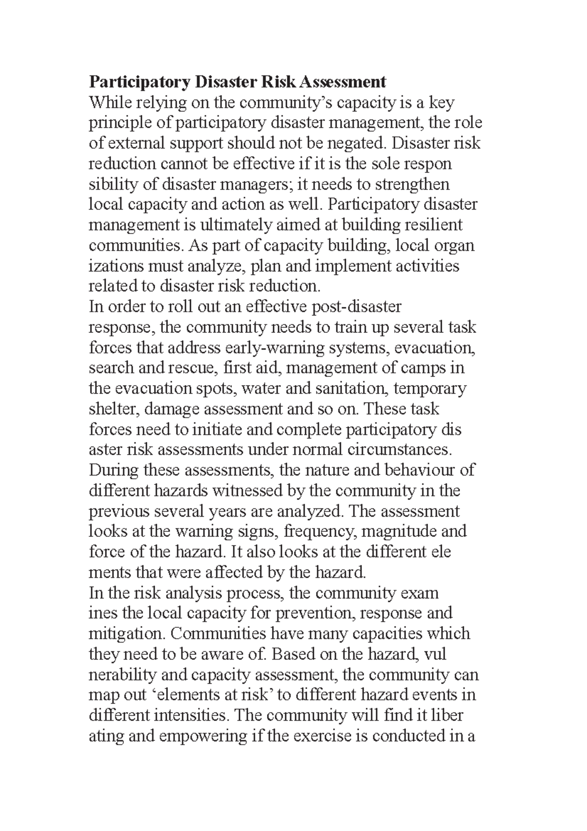 Participatory Disaster Risk Assessment - Disaster risk reduction cannot ...