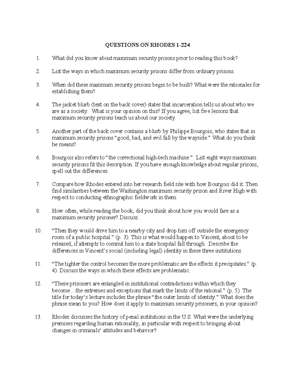 Questions ON Rhodes 1-224 - QUESTIONS ON RHODES 1. What did you know ...