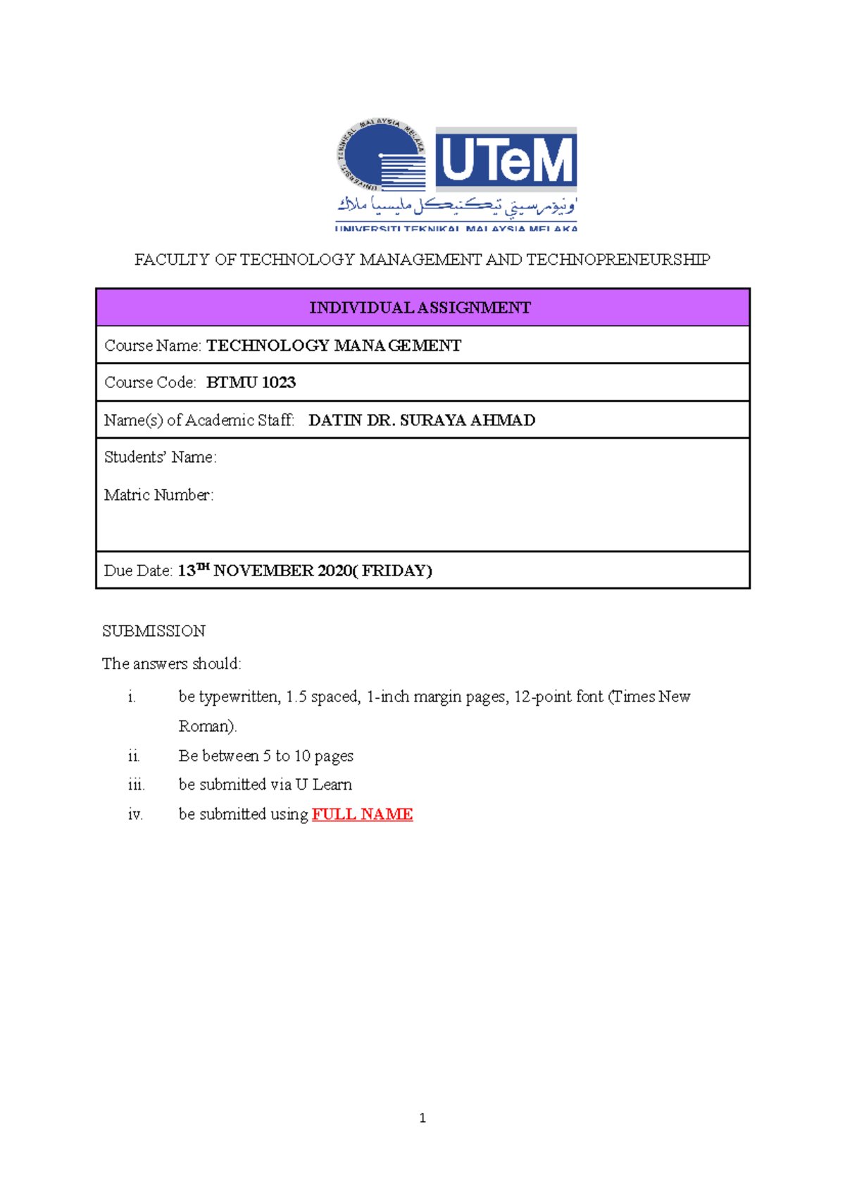 technology and me assignment