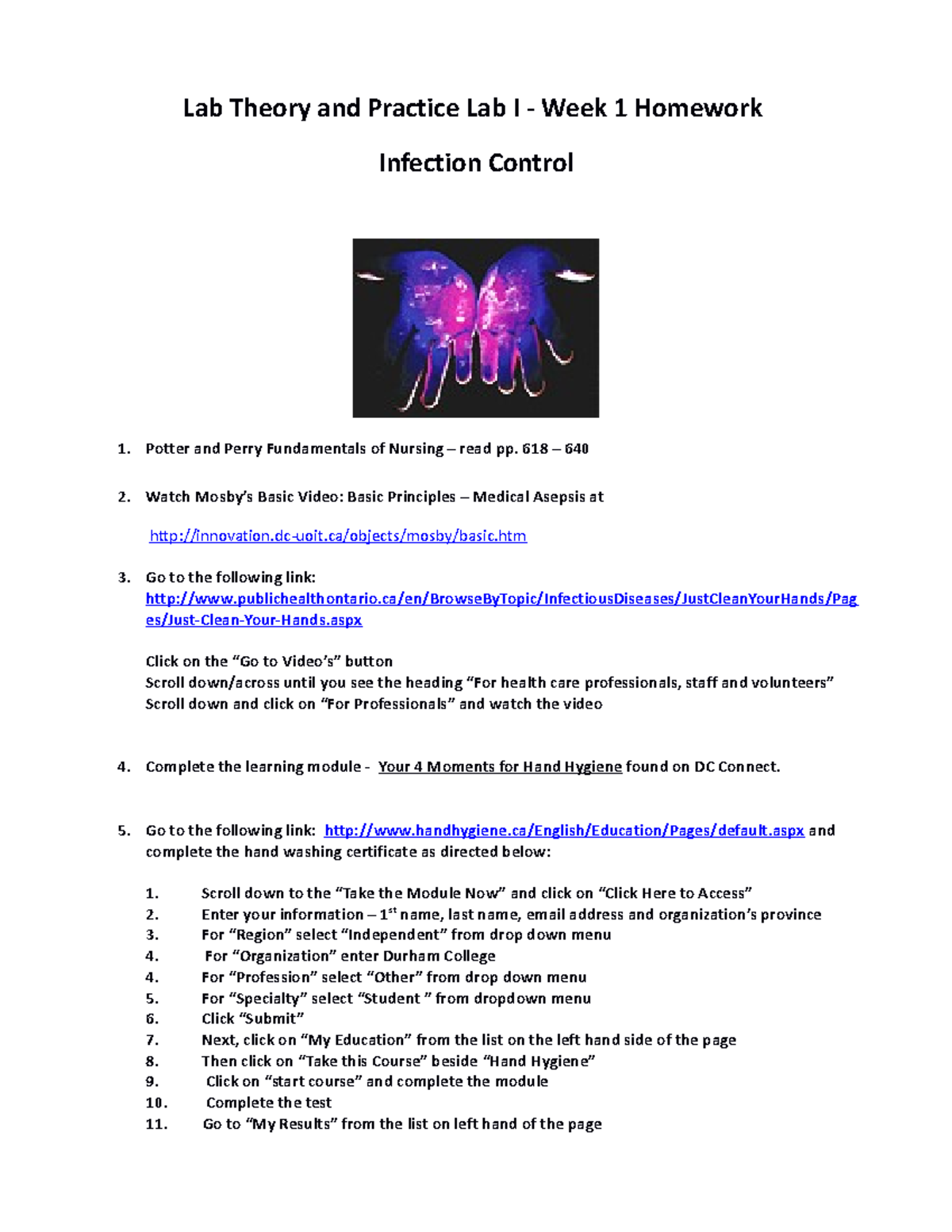 NURS1526 Week 1 Homework - Lab Theory and Practice Lab I - Week 1 ...
