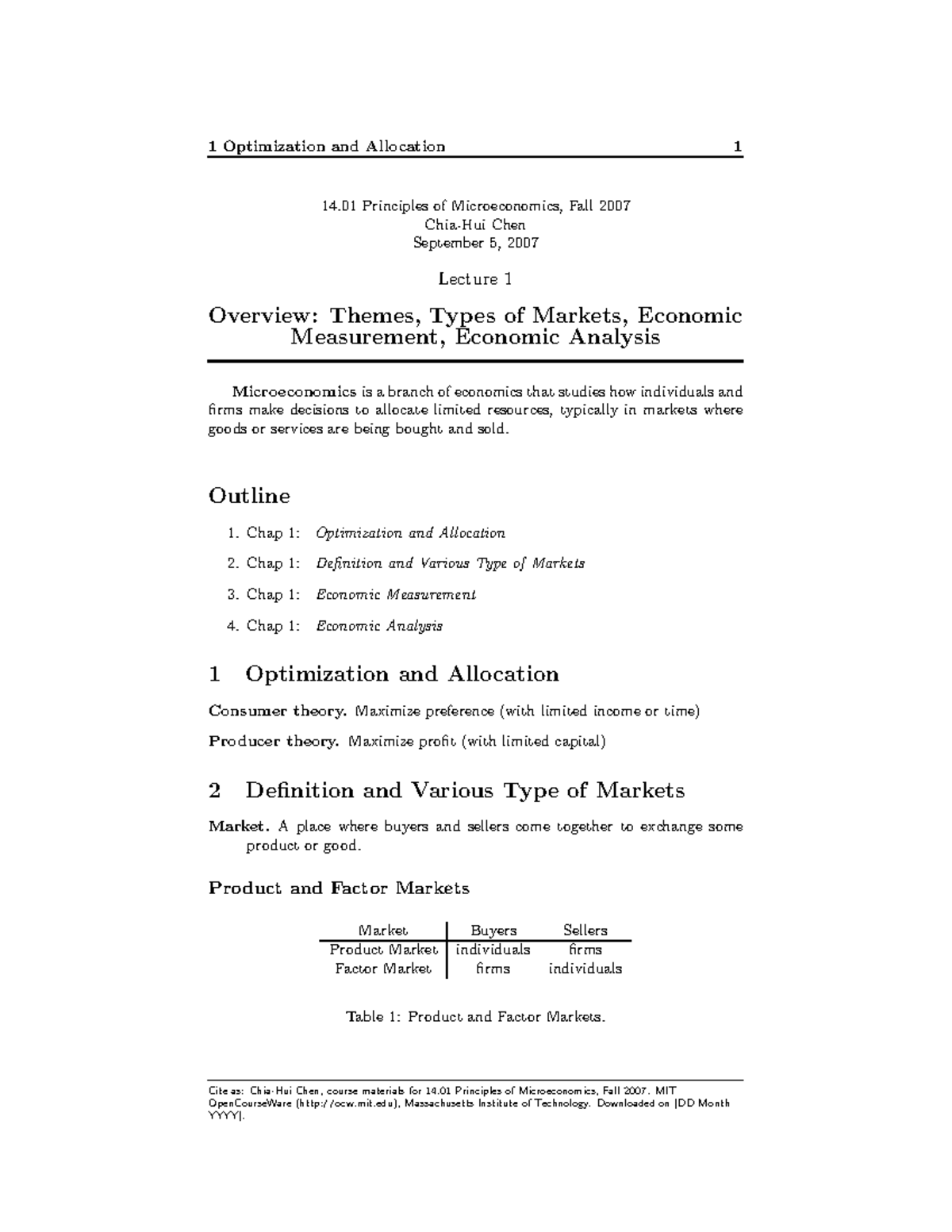 Lecture notes - Principles of Microeconomics - Overview: Themes, Types ...