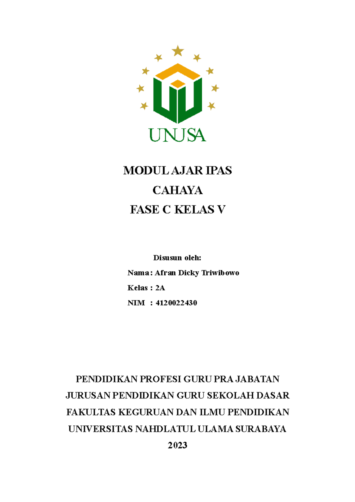 Modul Ajar Steam Modul Ajar Ipas Cahaya Fase C Kelas V Disusun Oleh Nama Afran Dicky