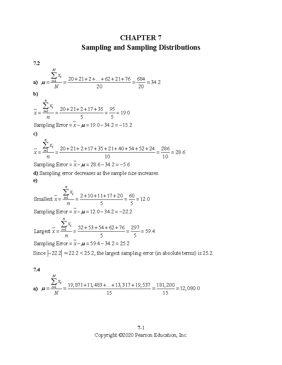 Dbs3e ssm ch07 - Answer for CH7 - 7- 1 CHAPTER 7 Sampling and Sampling ...