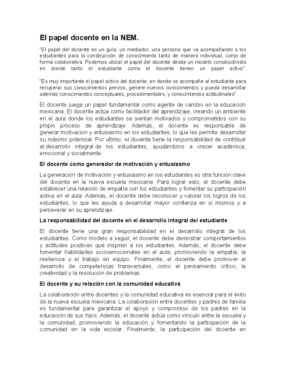 El papel docente en la NEM - “El papel del docente es un guía, un ...